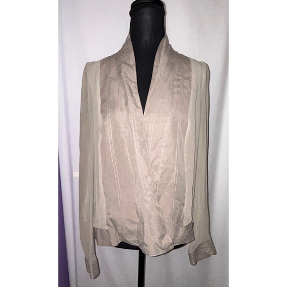 Giannibini Tops - Giannibini Women's Beige Sheer Blouse Long Sleeve Cross Front Tencel Top M